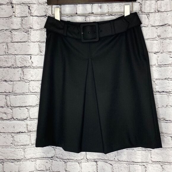 Ann Taylor‎ A-Line inverted Pleat Belted Knee Length Skirt Black 6P - Picture 1 of 13